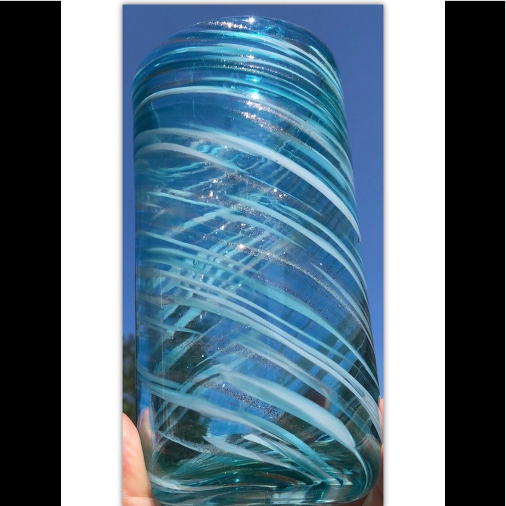 Teal and metallic swirl handblown Glass Vase Decor - Picture 1 of 6